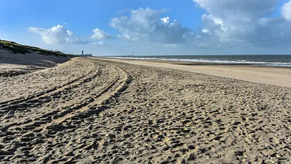 Wide sandy beach at Bredene with sea view
