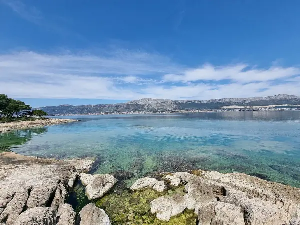 Coastal view along Marjan peninsula in Split with rocky shore
