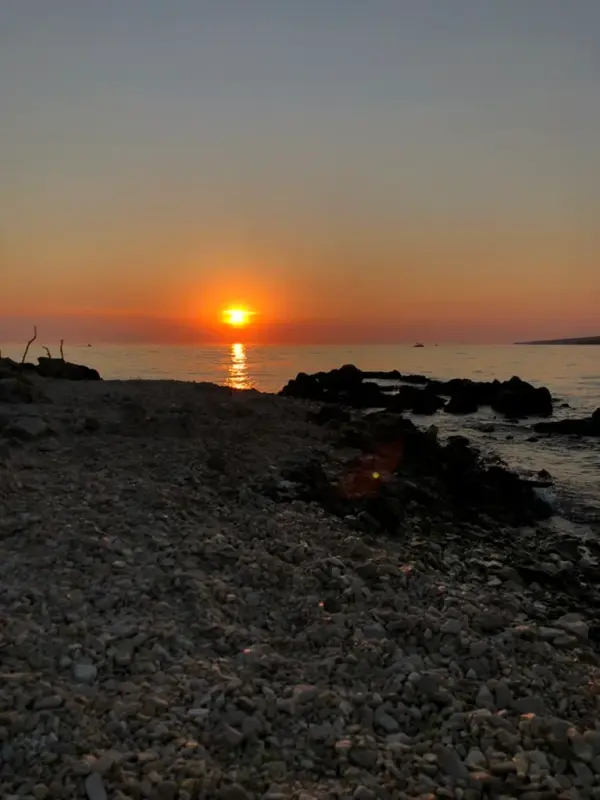Sunset over Pag island coastline, Croatia