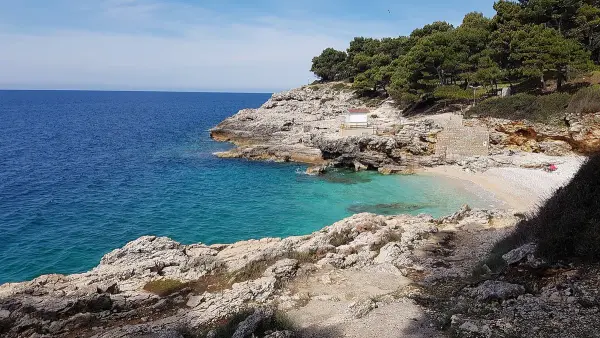 Rocky coastline at Verudela peninsula near Pula, Croatia