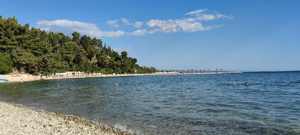 Aerial view of Kasjuni Beach at the foot of Marjan hill, Split