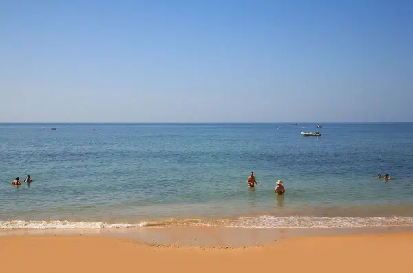 Praia da Baleeira sheltered cove beach inside Albufeira harbour, Algarve